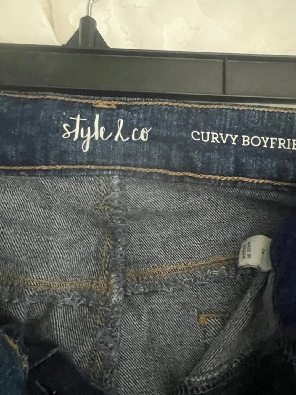 Style & Co. Distressed Dark Blue Boyfriend Jeans - Picture 3 of 3